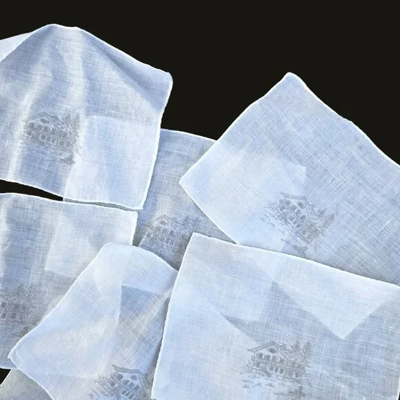 Vintage Micro Embroidery White Linen Hankie Napkin Set Set of 8 - Picture 6 of 12
